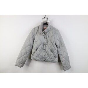 Vintage 90s Y2K Guess Womens Small Babydoll Cropped Quilted Puffer Jacket Silver